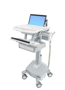 Styleview Laptop Cart LiFe Powered 1 Drawer (white Grey And Polished Aluminum) EU