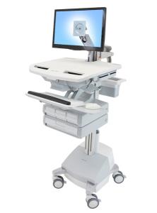 Styleview Cart With LCD Arm SLA Powered 4 Drawers (white Grey And Polished Aluminum) Eu / Sa