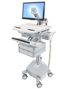 Styleview Cart With LCD Arm LiFe Powered 6 Drawers (white Grey And Polished Aluminum) Eu/sa