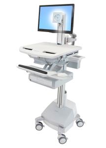 Styleview Cart With LCD Pivot SLA Powered 1 Drawer (white Grey And Polished Aluminum) Eu/sa