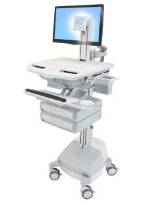 Styleview Cart With LCD Pivot SLA Powered 2 Drawers (white Grey And Polished Aluminum) Eu/sa