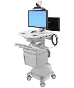 Styleview Telemedicine Cart Back-to-back Monitor SLA Powered (white Grey And Polished Aluminum) Eu