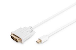 DisplayPort adapter cable, mini DP - DVI(24+1) M/M, 2m DP 1.1a compatible, CE, white
