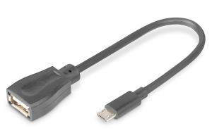 USB 2.0 adapter cable, OTG, type micro B - A M/F, 20cm USB 2.0 conform black