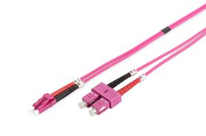 Fiber Optic Patch Cord, LC to SC Multimode OM4 - 50/125 , Duplex, color RAL4003 Length 1m