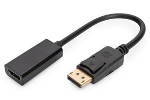 DisplayPort adapter cable, DP - HDMI type A M/F, 15cm w/interlock, DP 1.1a compatible, CE, black