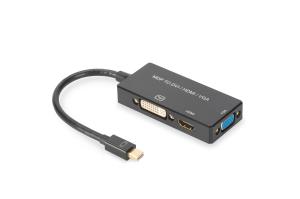 ASSMANN DisplayPort converter cable, mDP - HDMI+DVI+VGA M-F/F/F, 20cm 3 in 1 Multi-Media cable, CE, Black