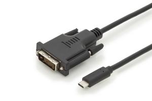 USB Type-C adapter cable, Type-C to DVI M/M, 2m 1080p@60Hz, CE, black