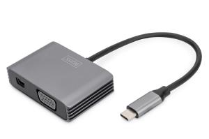 USB-C - mini DP + VGA Adapter, 20 cm 4K/30Hz, silver, aluminum housing
