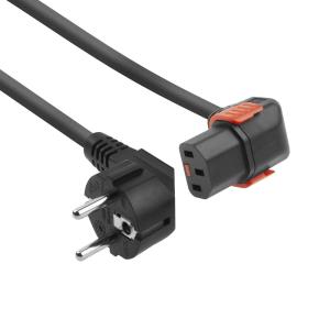 Powercord - 230v Cee 7/7 Male(angled) To C13 (down Angled) Lockable - 1m Black